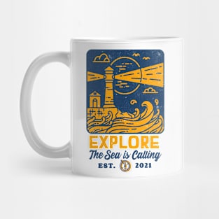 The Sea is calling The Beach the Ocean explore vintage distressed look Mug